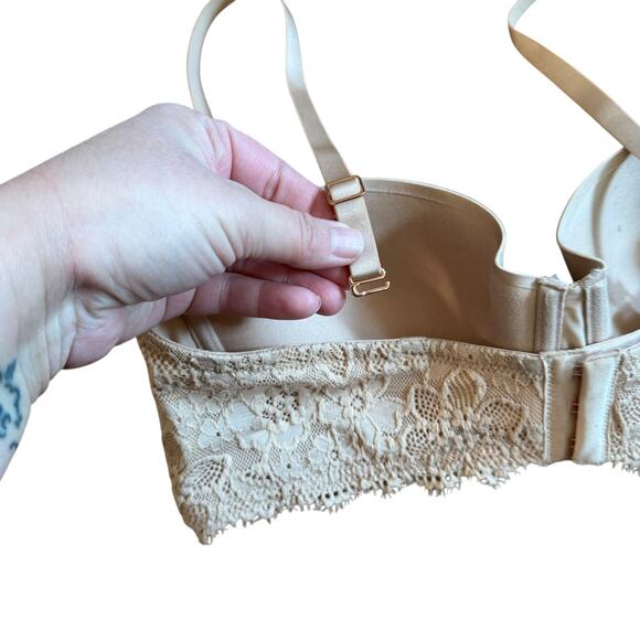 Aerie Show Off Rosey Lace Strapless Push Up Bra 38 B NWOT Removable Straps Nude - Picture 5 of 11